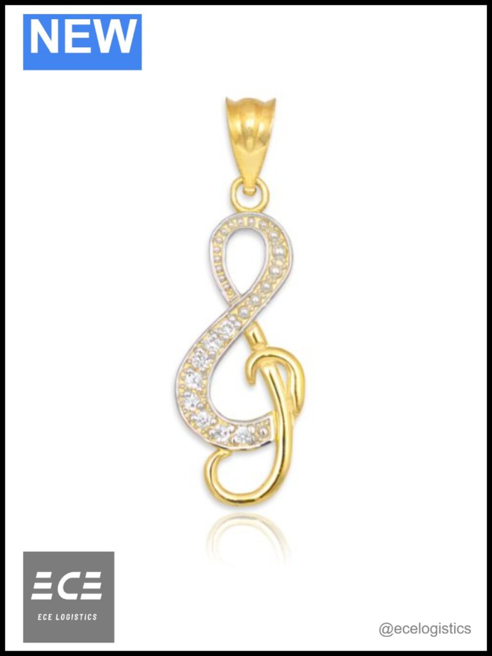 10k 14k Solid Gold Diamond Treble Clef Charm Pendant Music Note